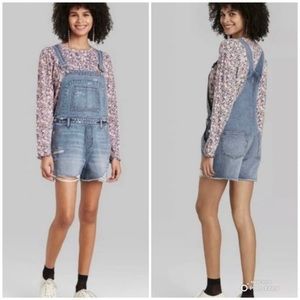 Wild Fable Distressed Denim Blue Jean Shortalls Shorts Overalls Size XS NWT